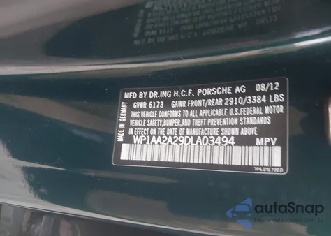 2013 Porsche Cayenne from USA, damaged, VIN WP1AA2A29DLA03494